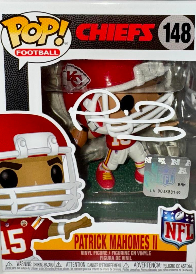Patrick Mahomes Signed Kansas City Chiefs Funko Pop (White Ink) #148 - PSA Graded Near Mint, Authenticated / Encapsulated - Beckett & PSA COA
